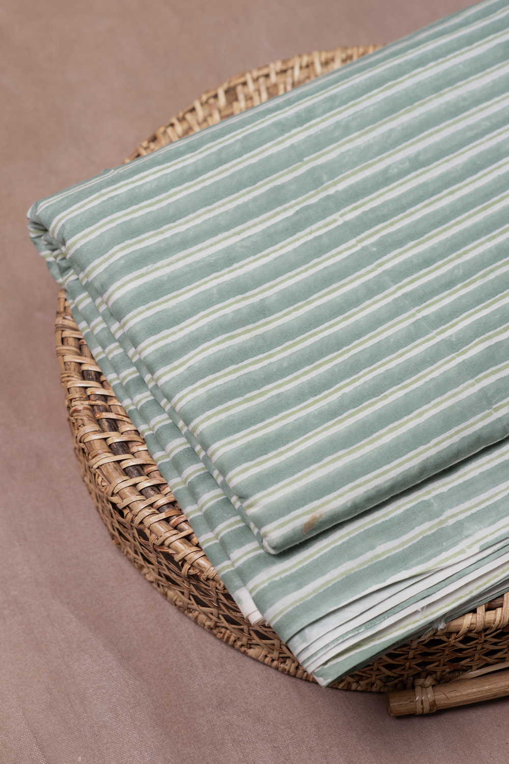 Light Green Stripe Sanganeri Cotton Fabric-0.85 m - Image 2