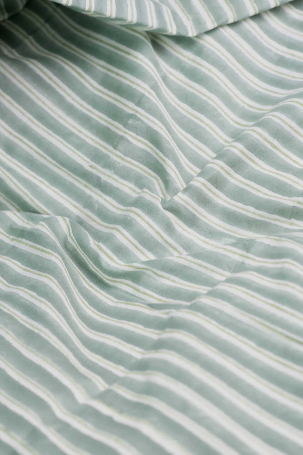 Light Green Stripe Sanganeri Cotton Fabric-0.85 m - Image 3