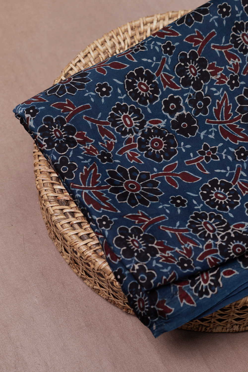 Indigo - Floral Ajrak Modal Silk Fabric - 1m