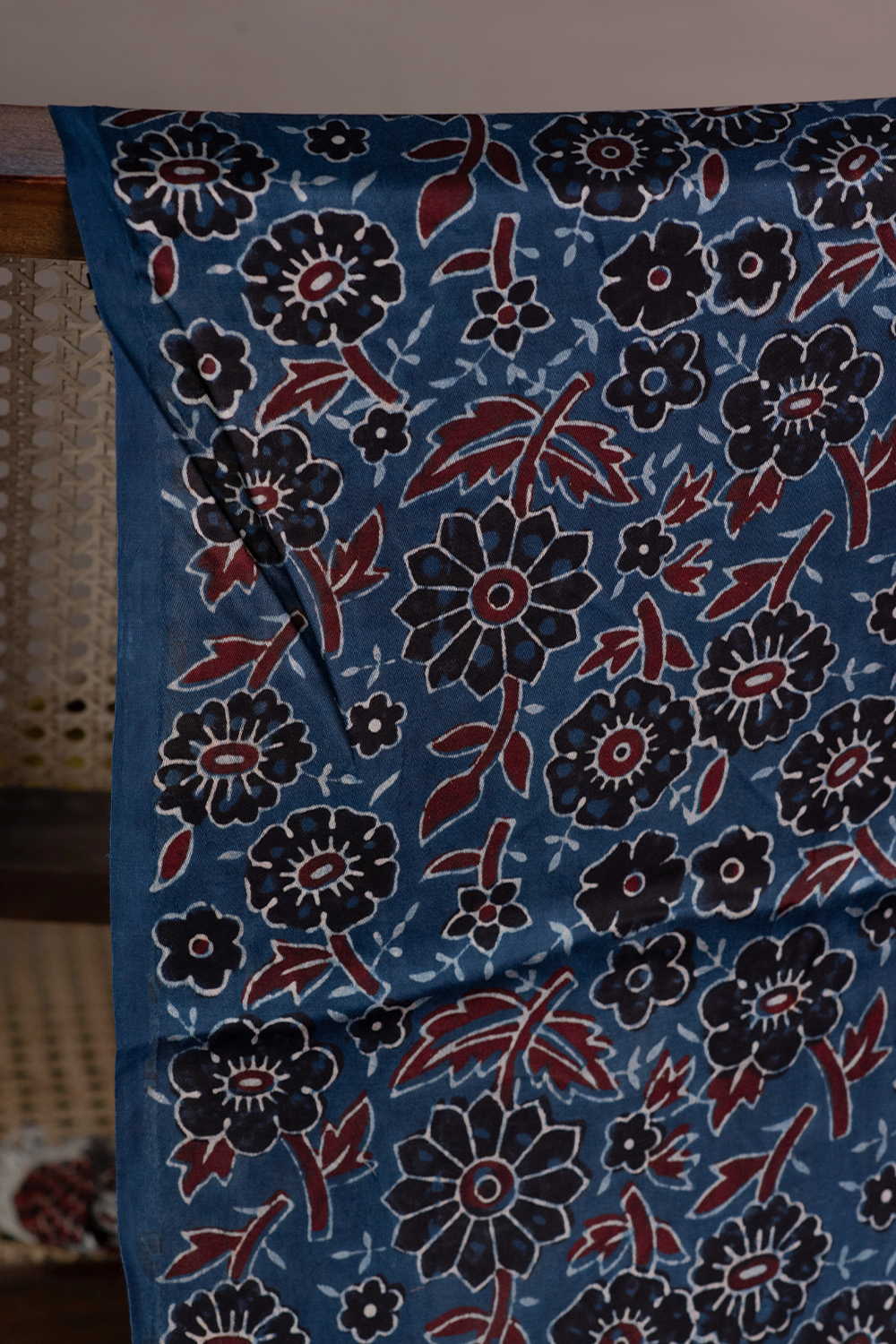 Indigo - Floral Ajrak Modal Silk Fabric - 1m - Image 2