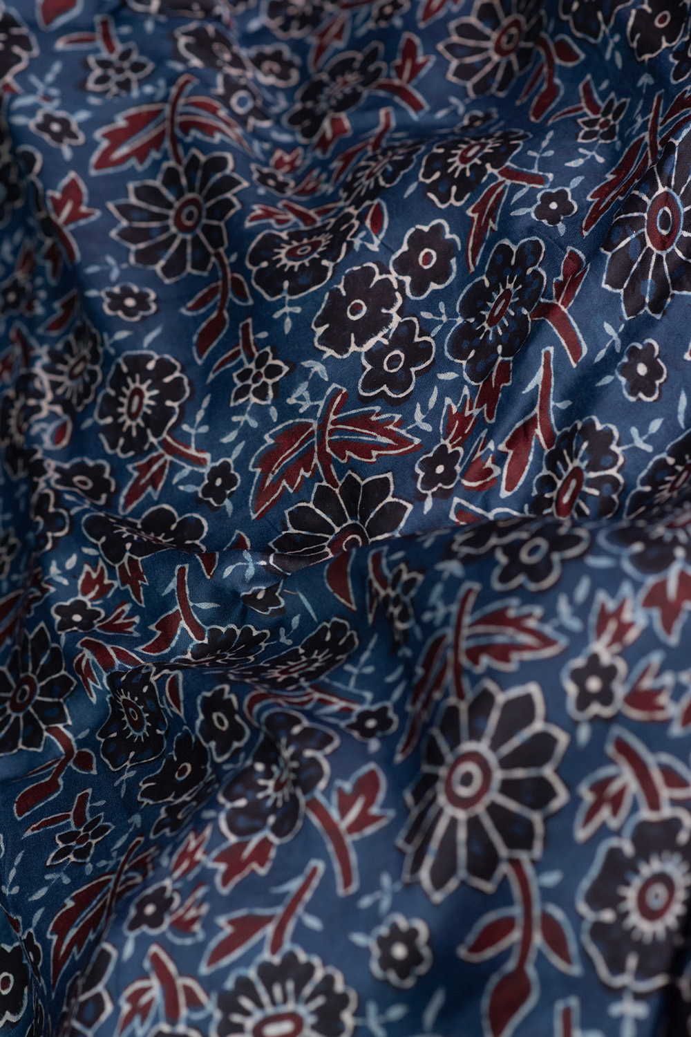 Indigo - Floral Ajrak Modal Silk Fabric - 1m - Image 3