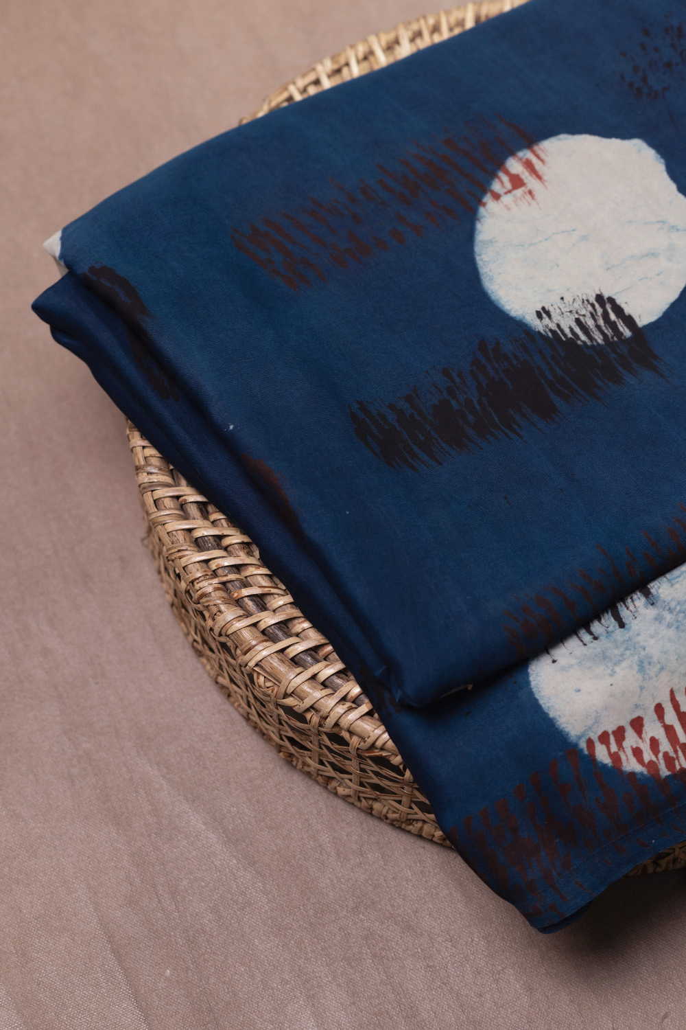 Dark Indigo Block Printed Modal Silk Fabric - 0.5m