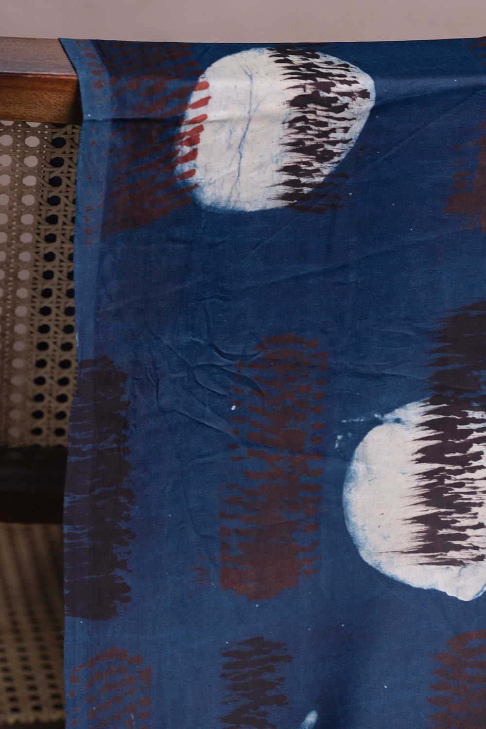 Dark Indigo Block Printed Modal Silk Fabric - 0.5m - Image 2