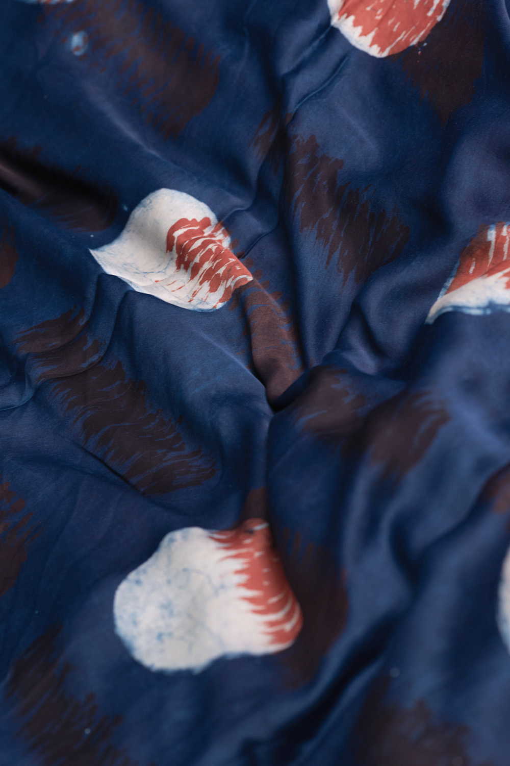 Dark Indigo Block Printed Modal Silk Fabric - 0.5m - Image 3