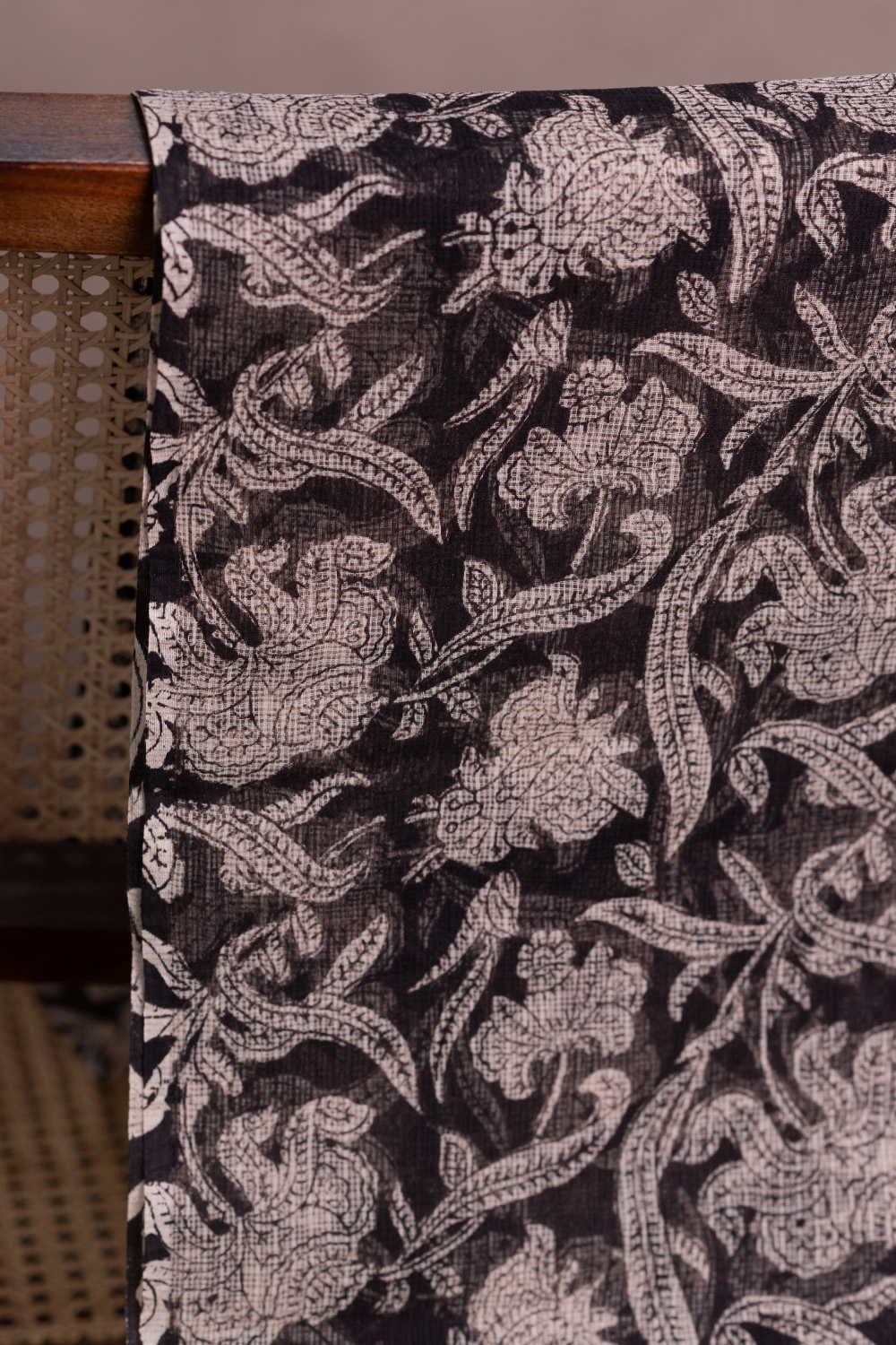 Florals on Black Bagru Kota Cotton Fabric - 0.5m - Image 2