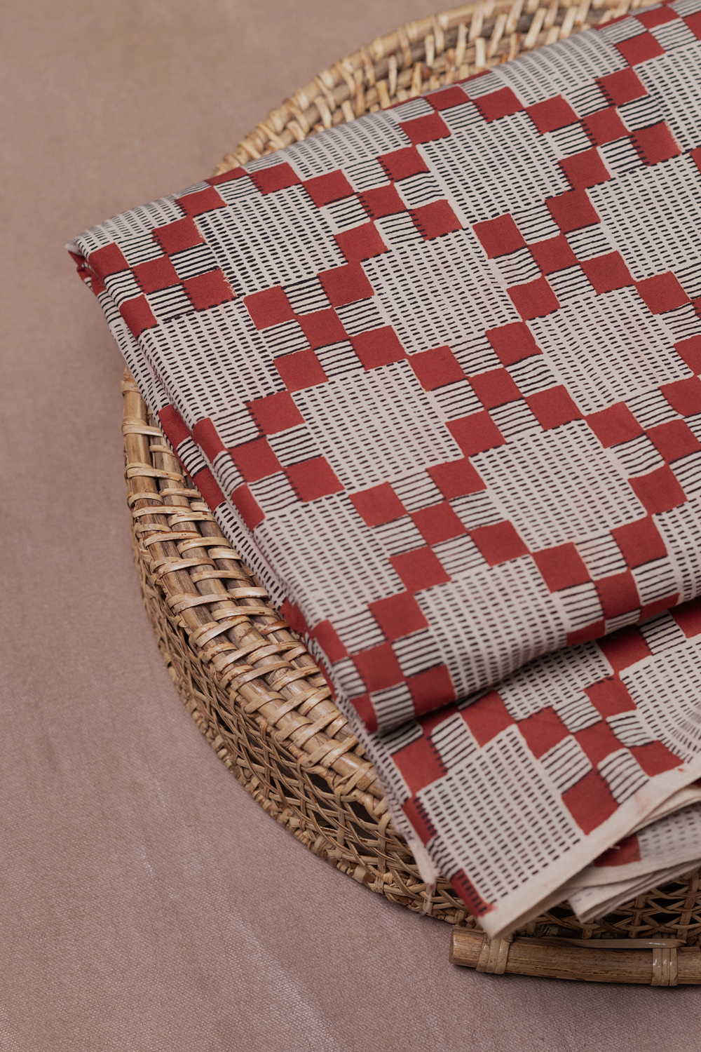 Mosaic Pattern - Maroon Bagru Cotton Fabric - 0.5M