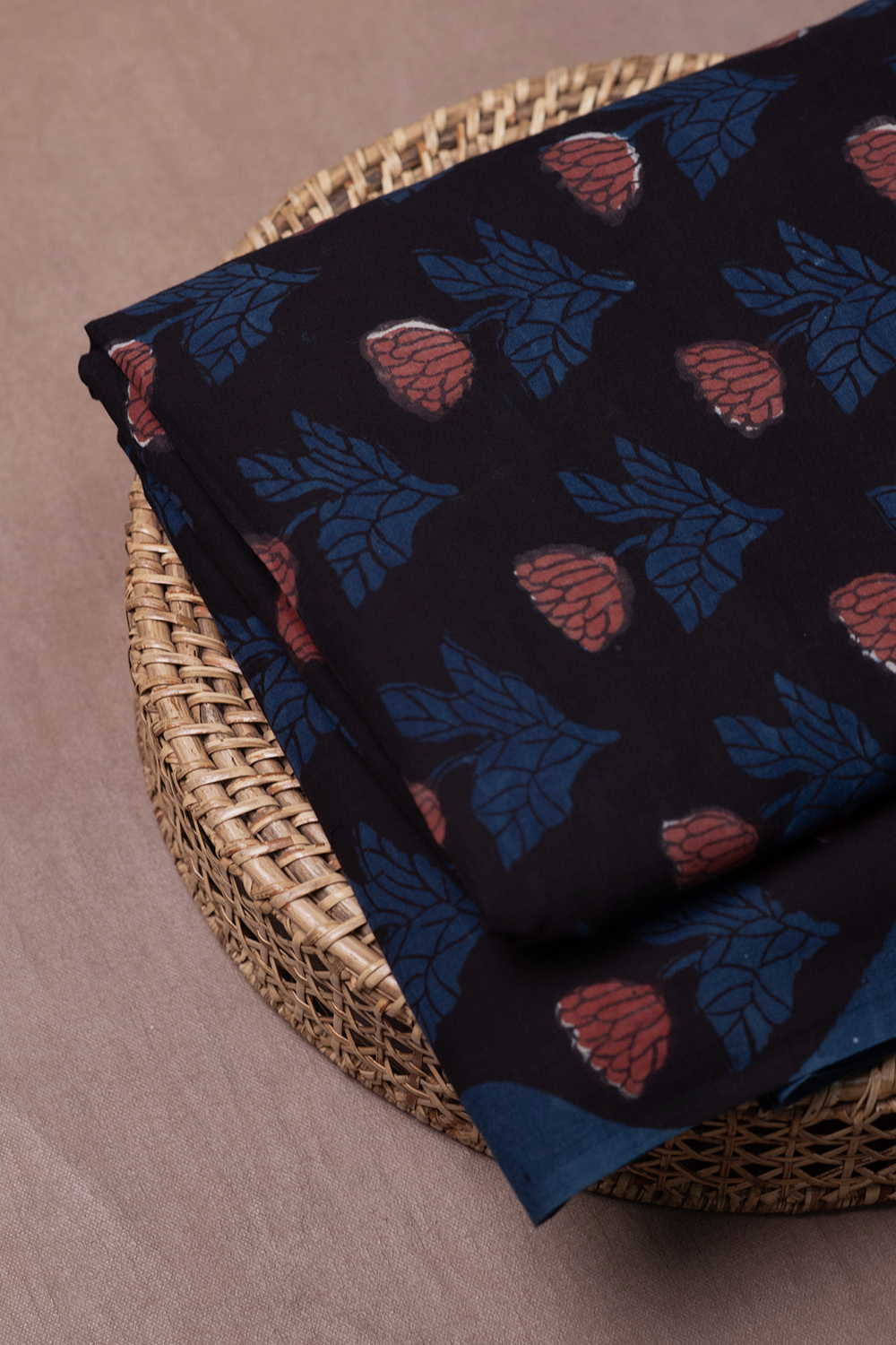 Bloom - Black Dabu Cotton Fabric - 0.7m