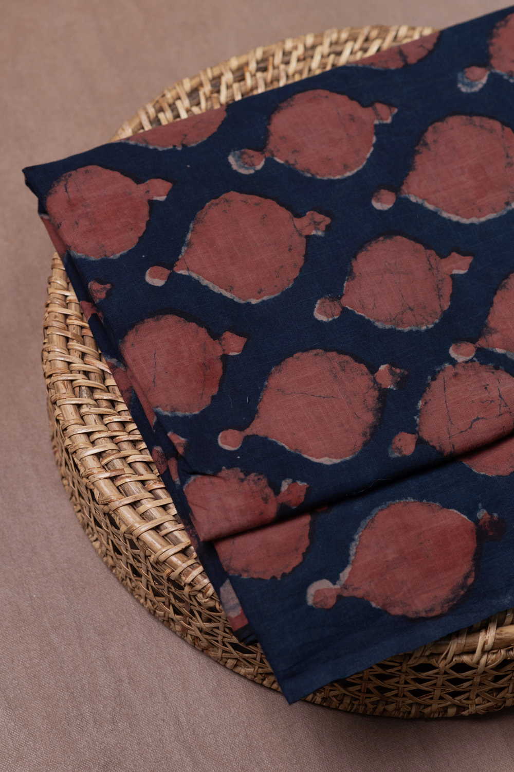 Motifs on Indigo Dabu Cotton Fabric - 1m