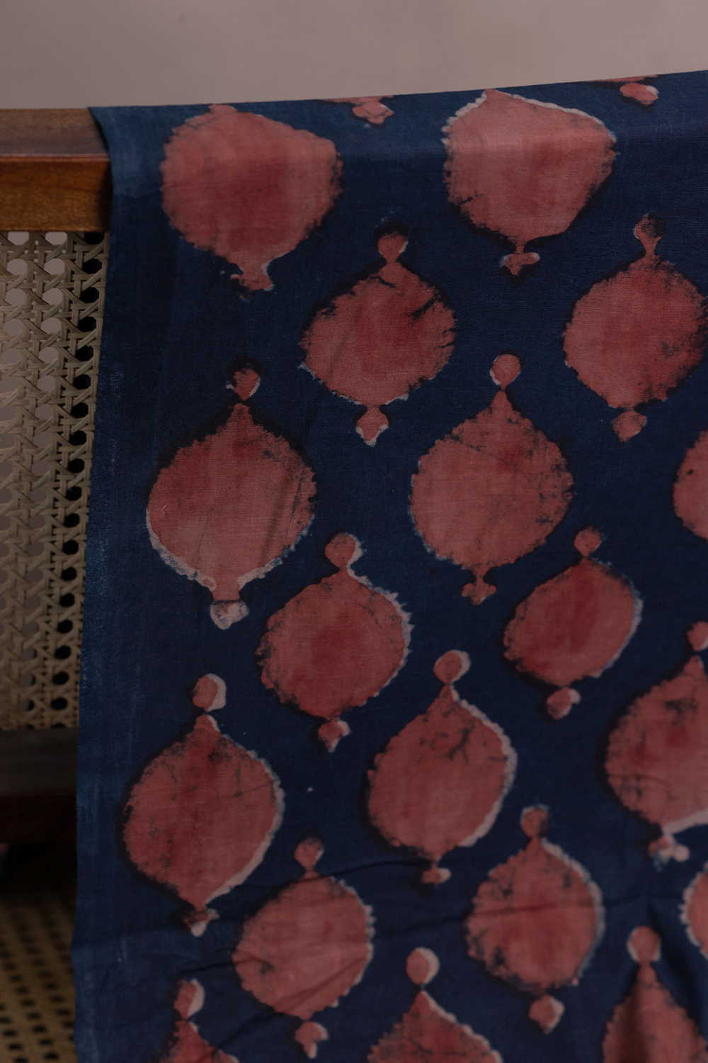 Motifs on Indigo Dabu Cotton Fabric - 1m - Image 2