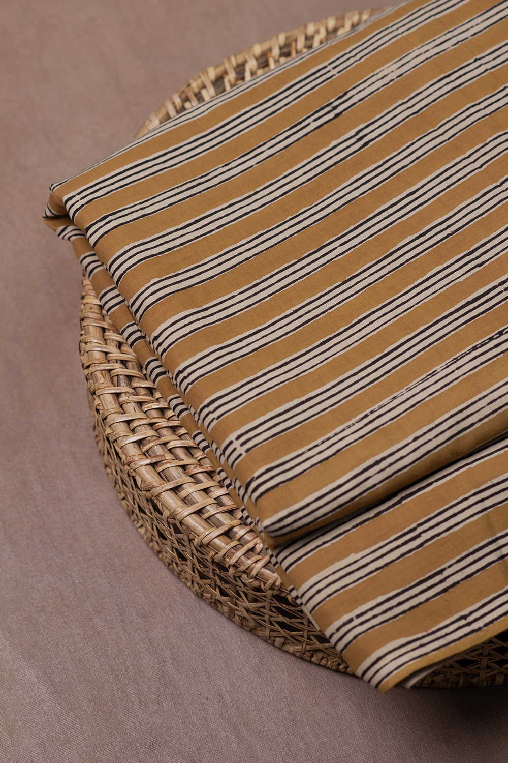 Yellow - Stripe Dabu Cotton Fabric - 1m