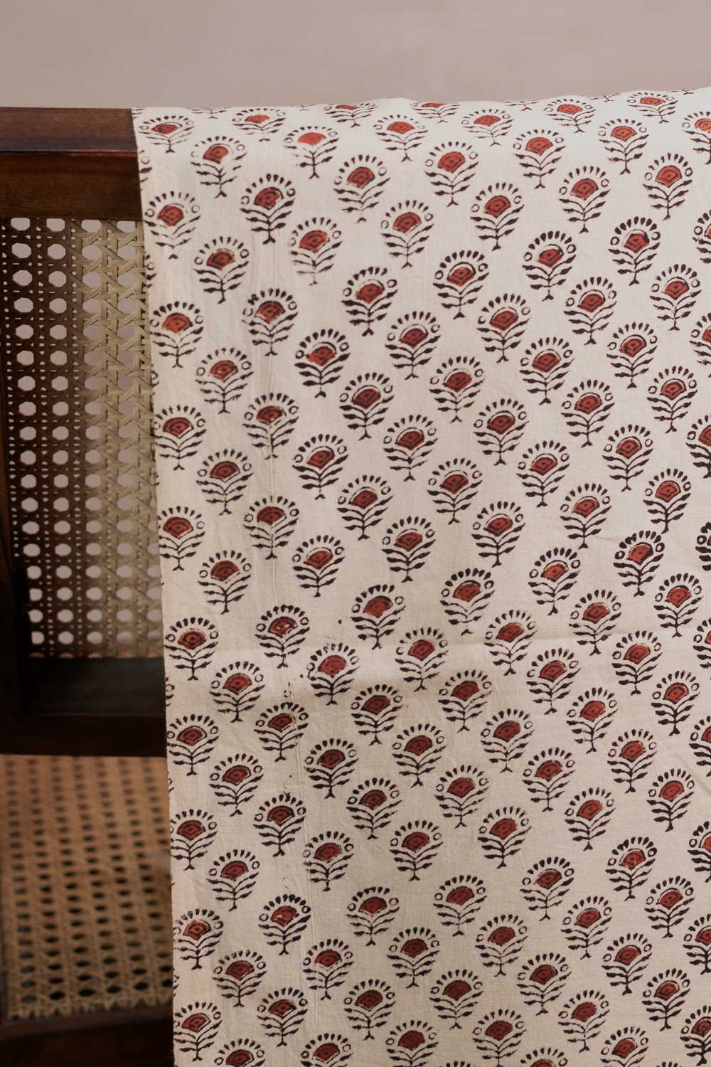 Motifs on Cream Bagru Cotton Fabric - 1m