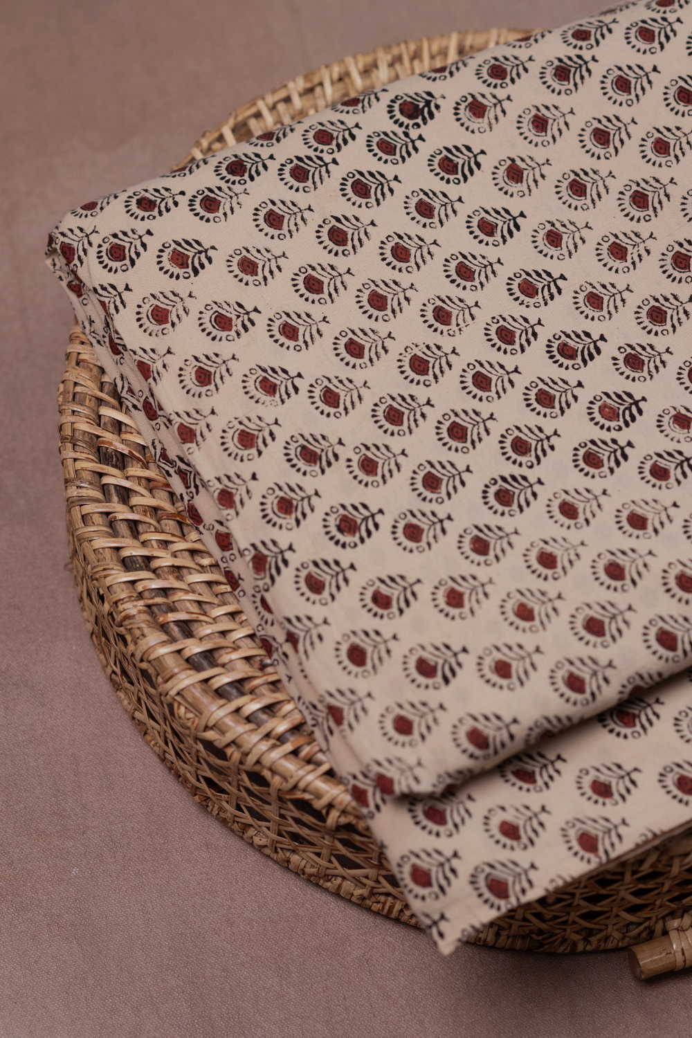 Motifs on Cream Bagru Cotton Fabric - 1m - Image 2