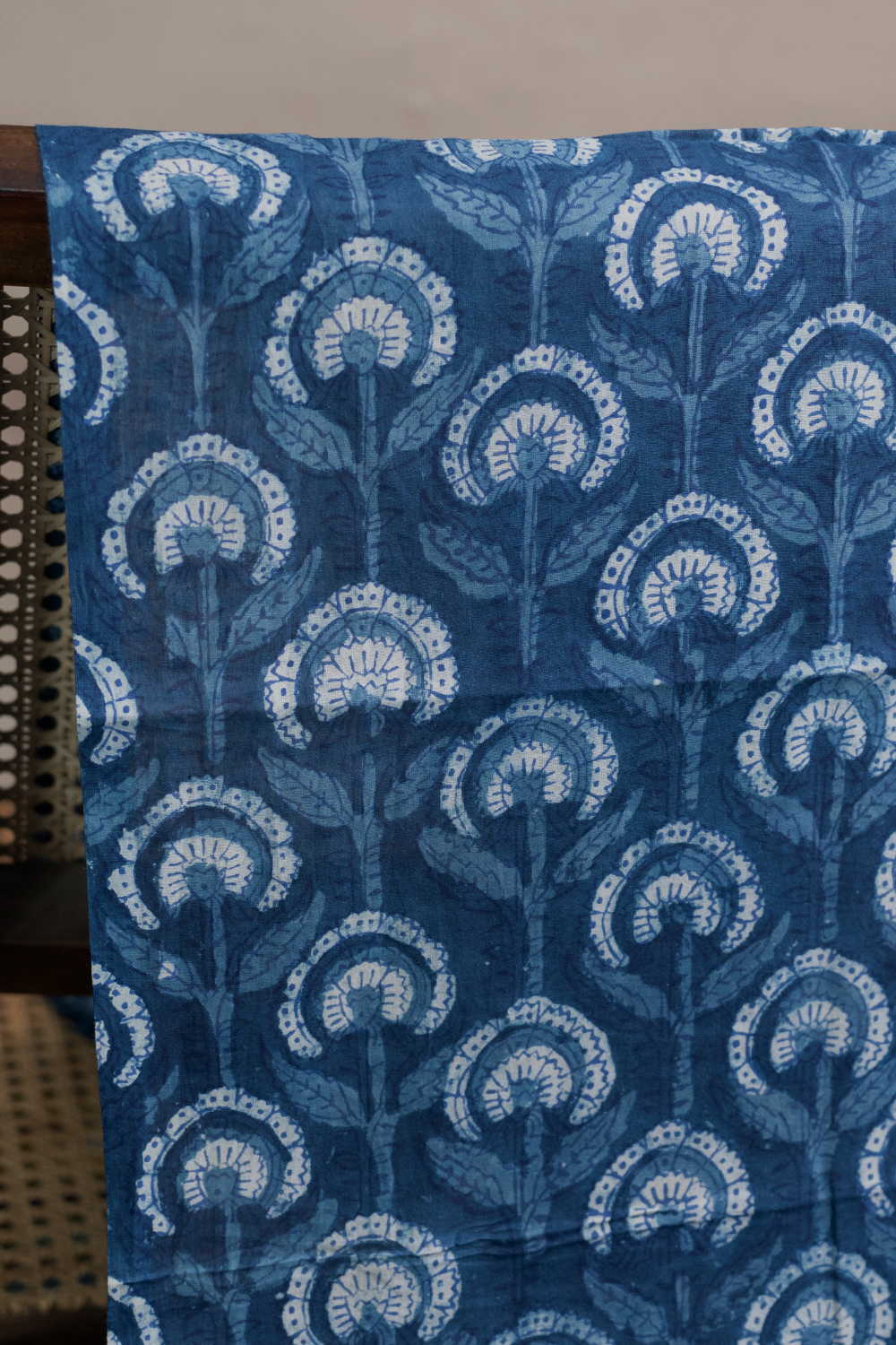 Intricate Design on Indigo Cotton Fabric - 0.85m