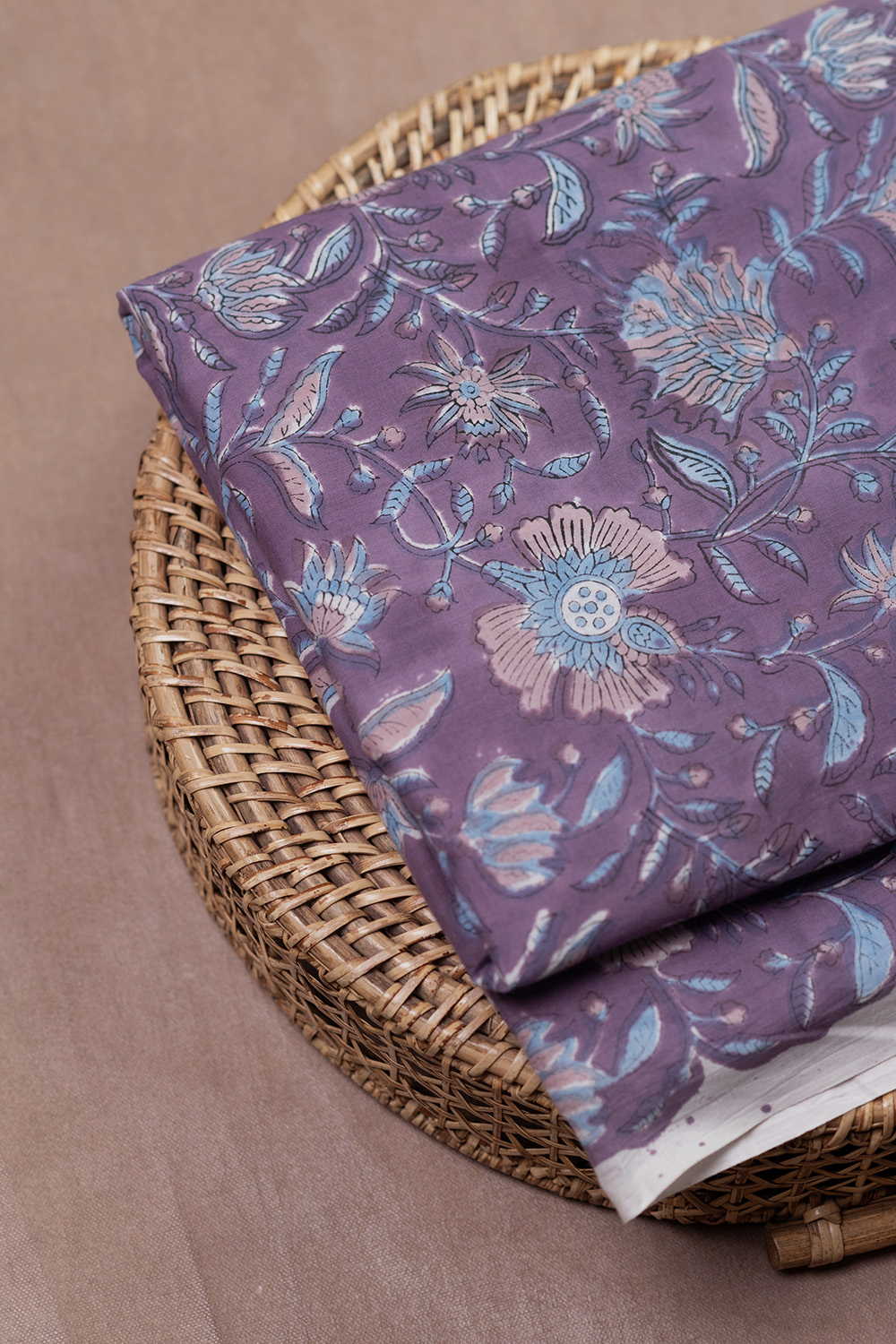 Vintage Purple Garden Sanganeri Cotton Fabric - 0.5m