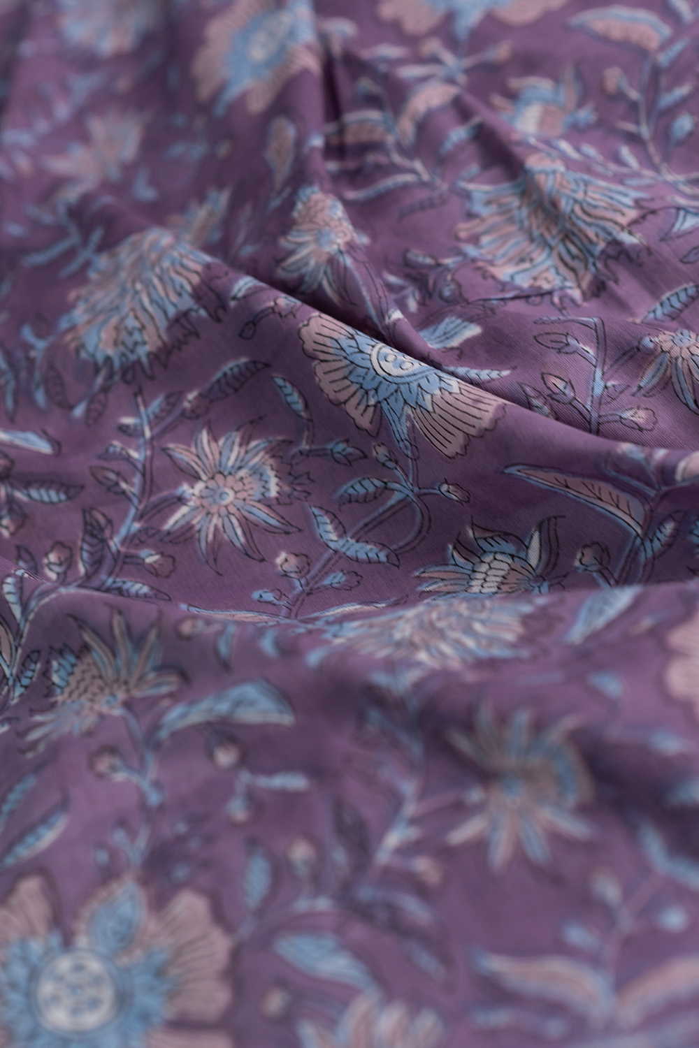 Vintage Purple Garden Sanganeri Cotton Fabric - 0.5m - Image 3