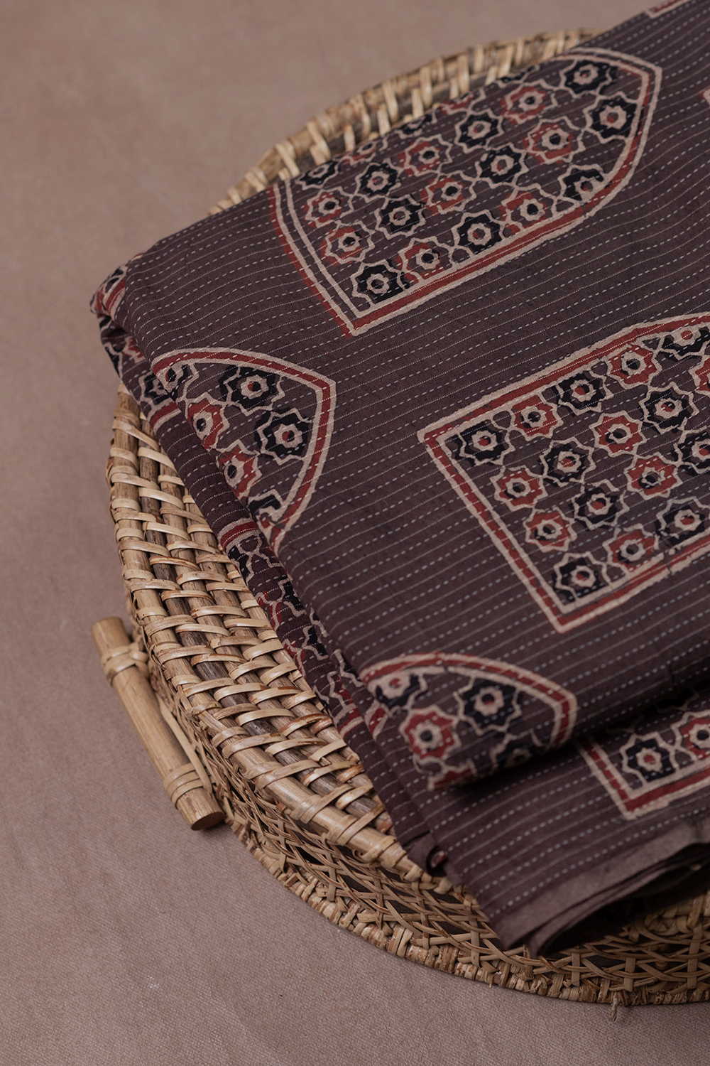 Brown Kantha Stitched Ajrak Cotton Fabric - 1.4m