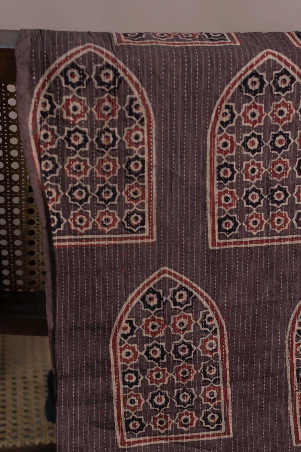 Brown Kantha Stitched Ajrak Cotton Fabric - 1.4m - Image 2
