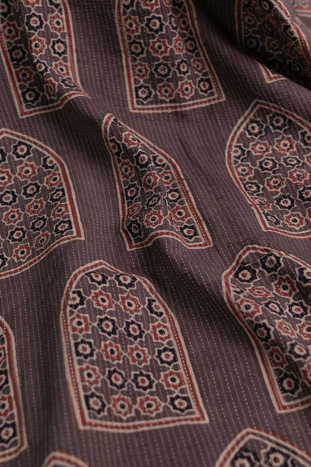 Brown Kantha Stitched Ajrak Cotton Fabric - 1.4m - Image 3