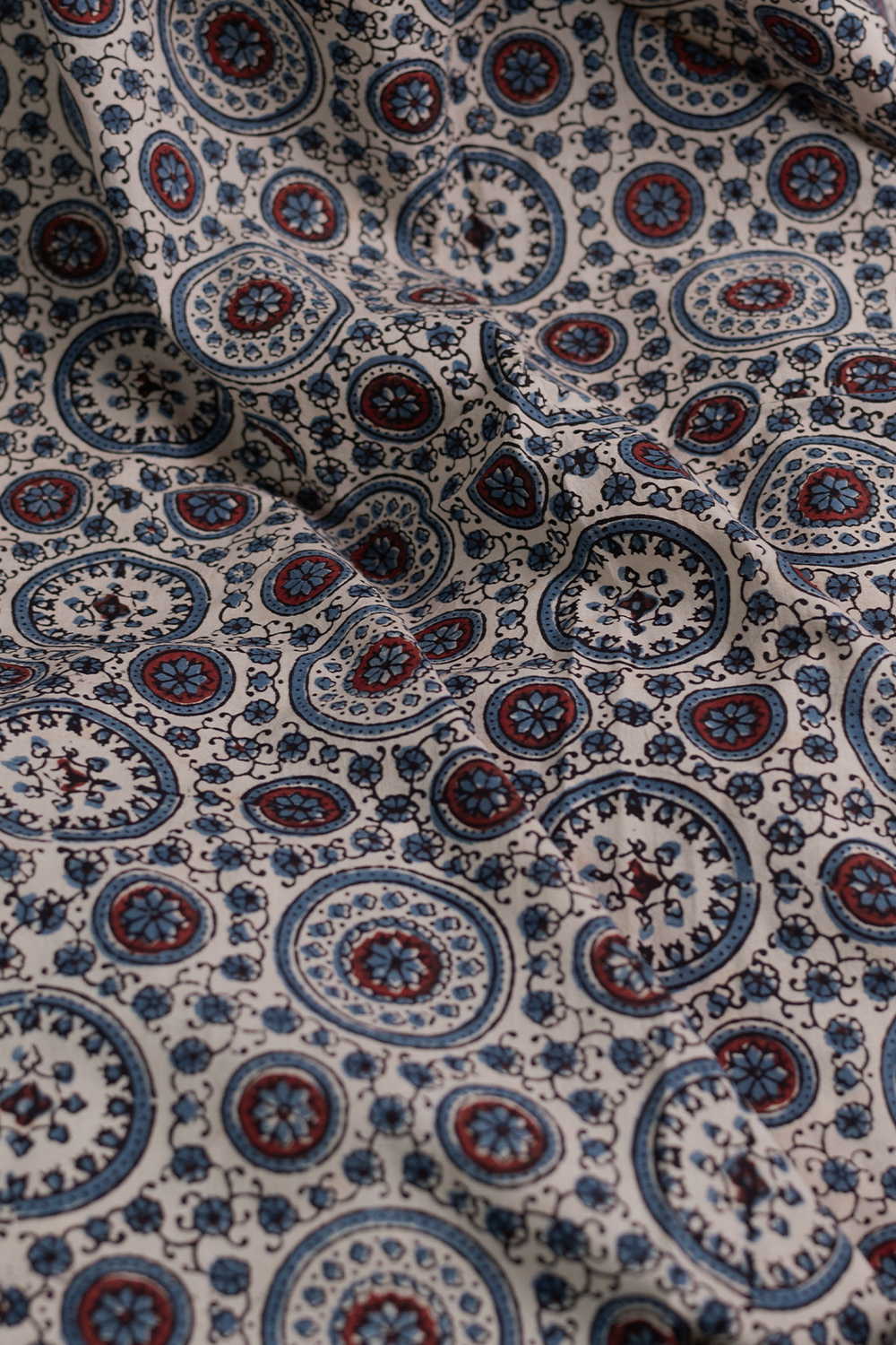 Cream Ajrak Cotton Fabric - 1.7m - Image 3