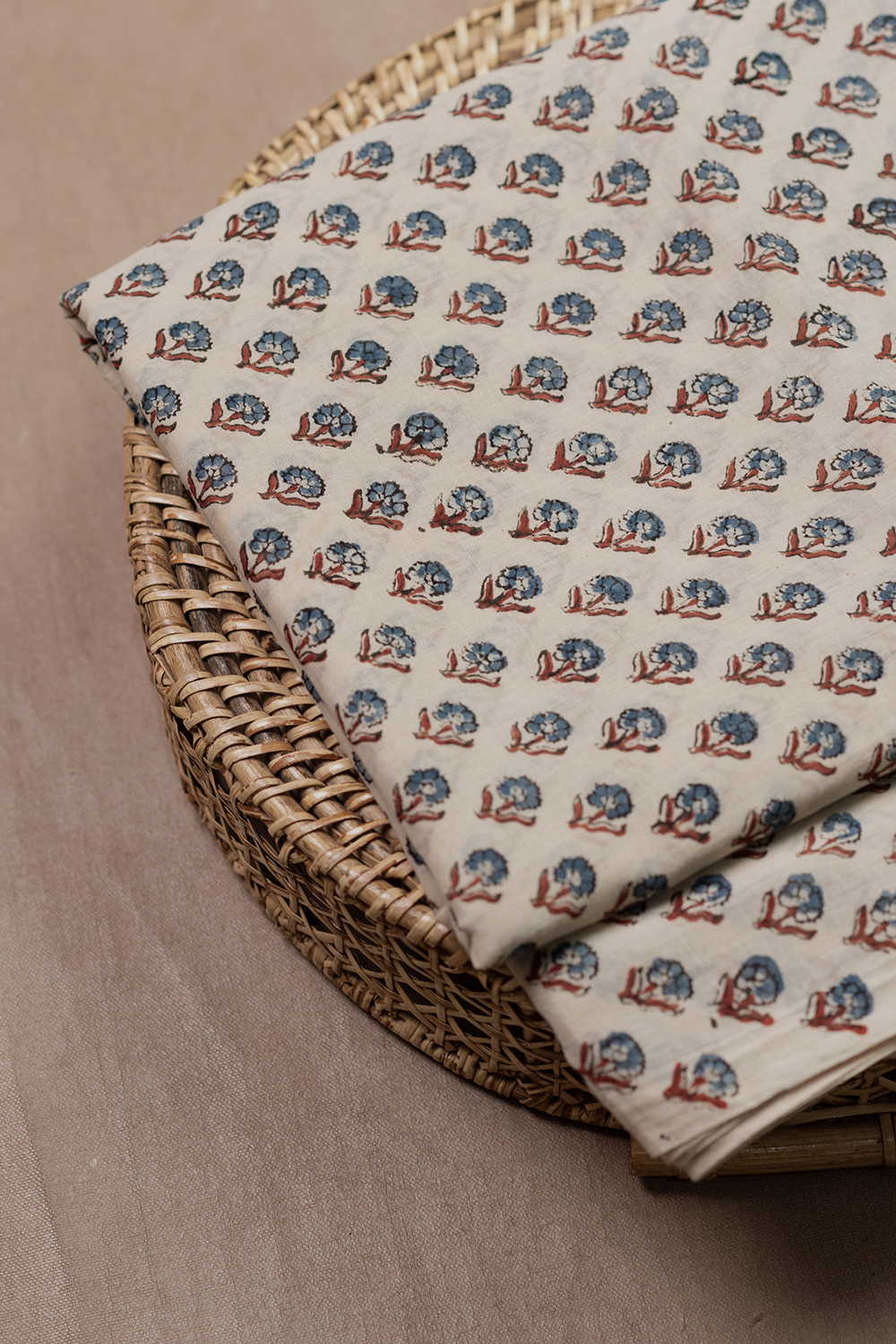 Little Florets on Cream Ajrak Mul Cotton Fabric - 0.5m