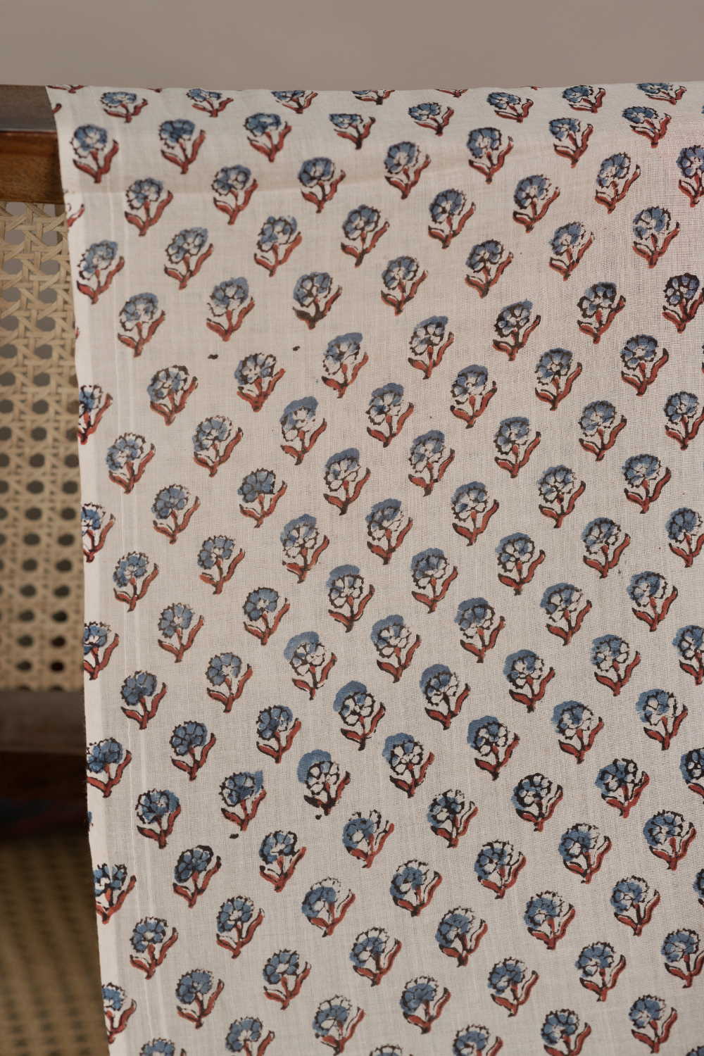 Little Florets on Cream Ajrak Mul Cotton Fabric - 0.5m - Image 2