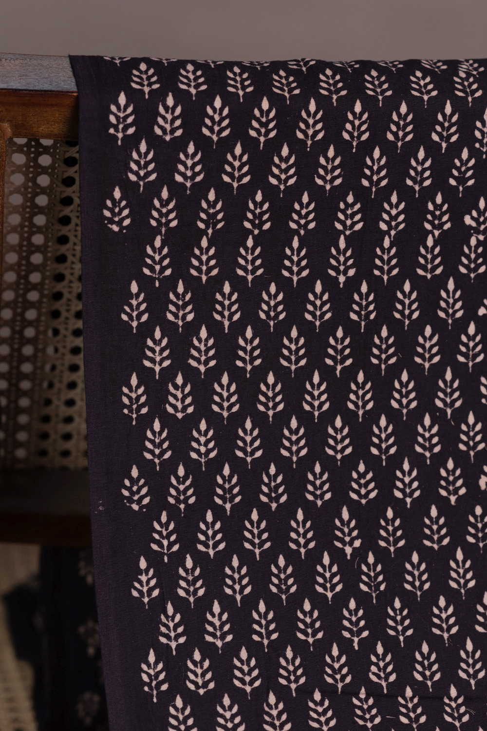 Black with Mini Florets Ajrak Cotton Fabric - 0.75m