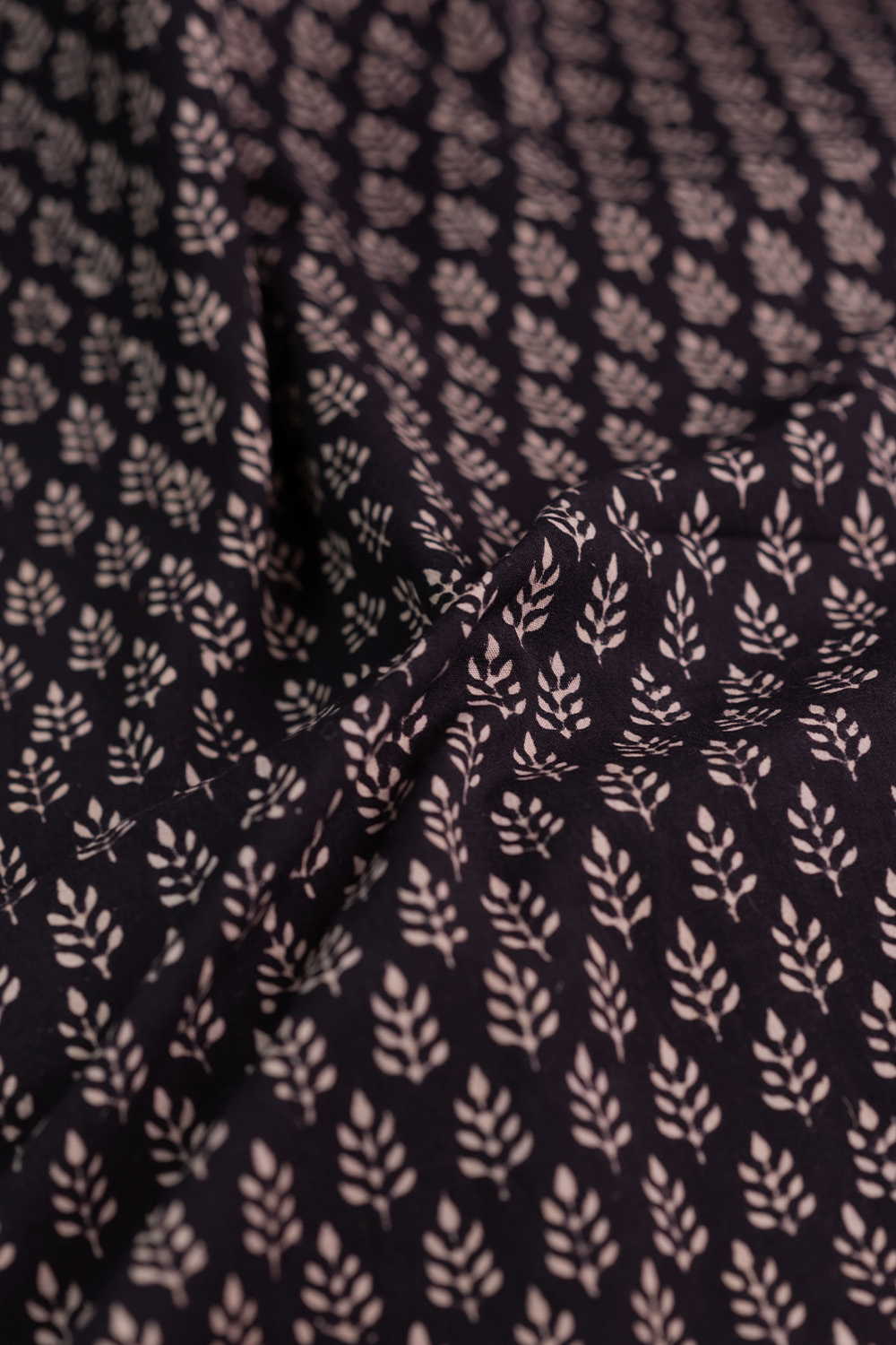 Black with Mini Florets Ajrak Cotton Fabric - 0.75m - Image 2