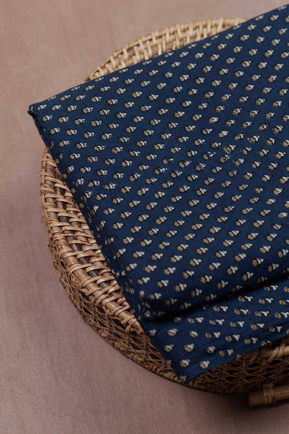 Indigo with Tiny Florets Ajrak Cotton Fabric - 1m - Image 2