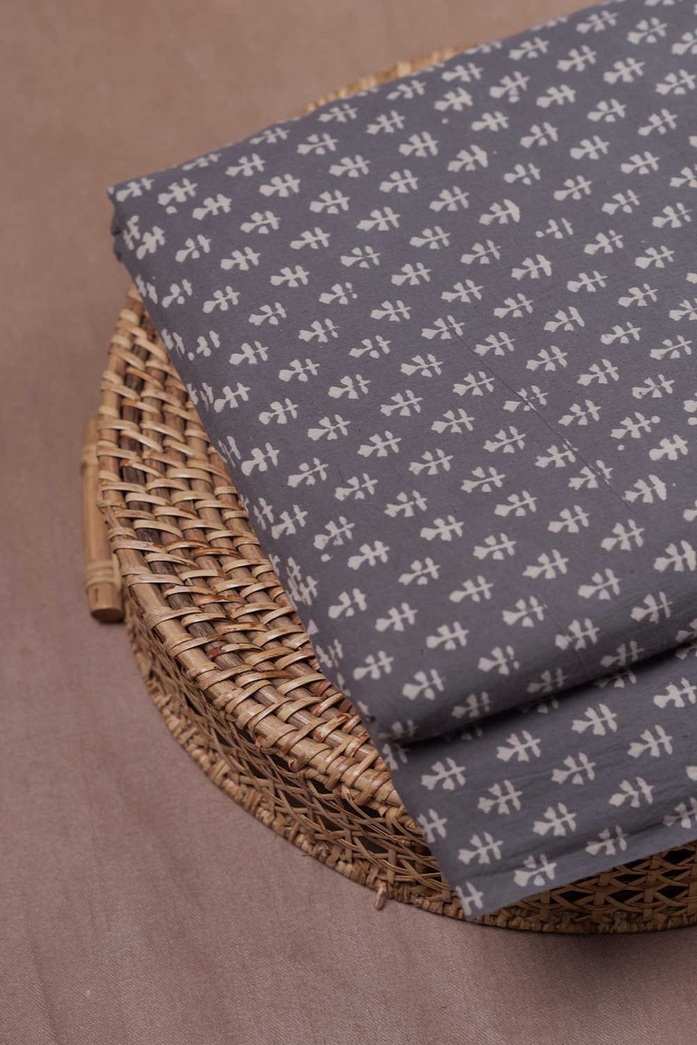 Little Motifs - Grey Block Printed Cotton Fabric - 0.7m