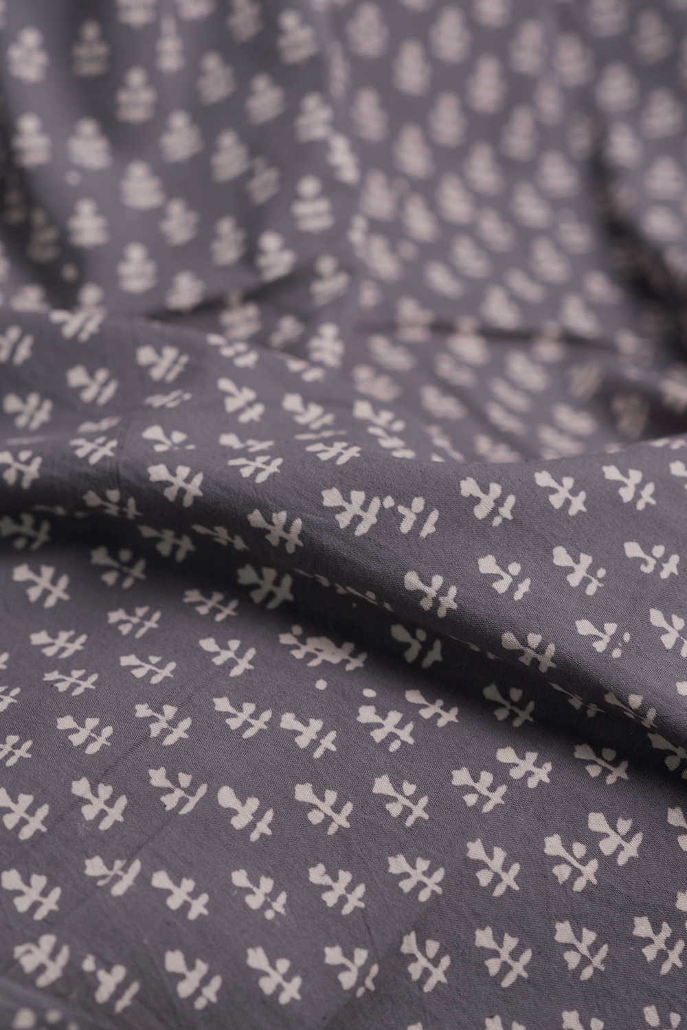 Little Motifs - Grey Block Printed Cotton Fabric - 0.7m - Image 3