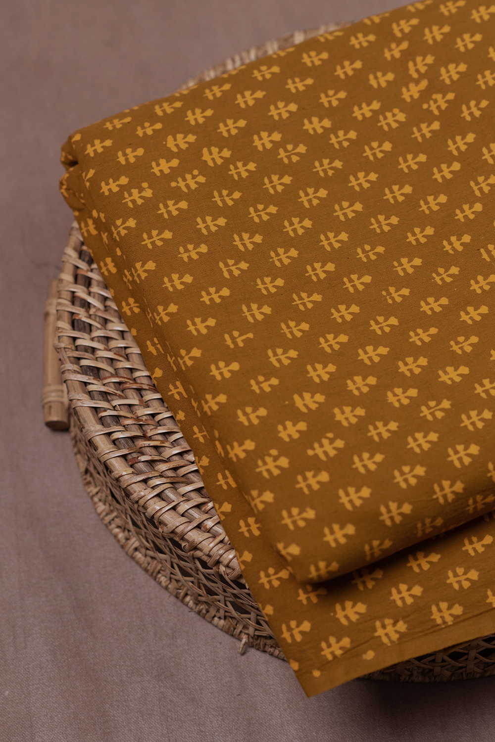 Shade of Yellow Block Printed Cotton Fabric - 0.65m