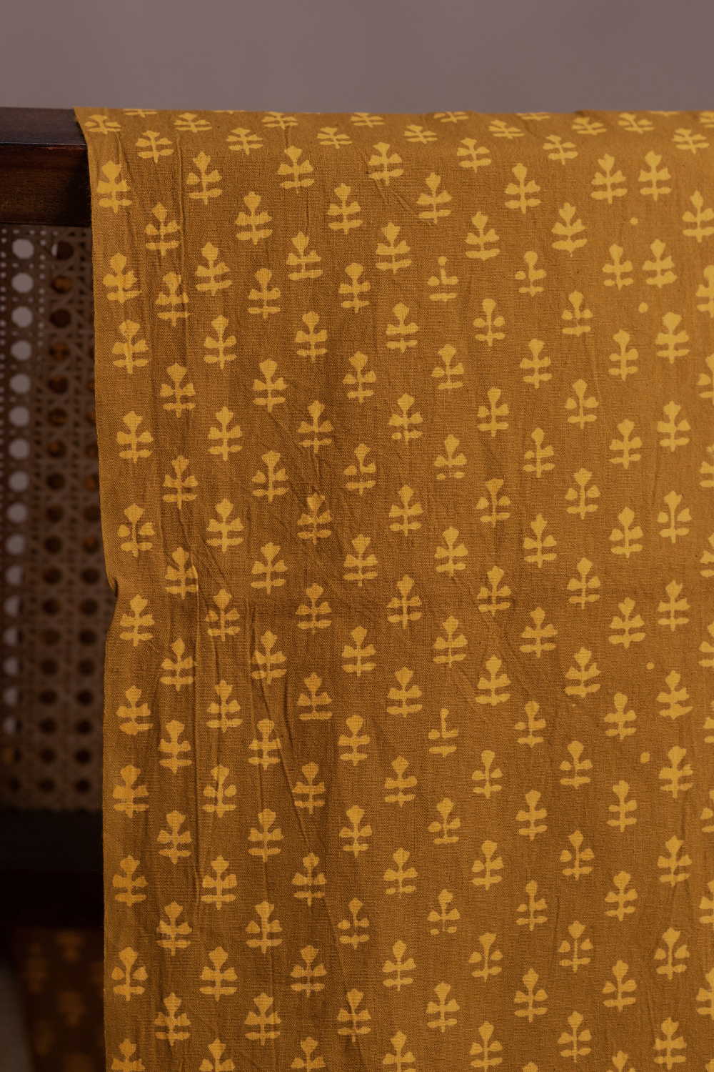 Shade of Yellow Block Printed Cotton Fabric - 0.65m - Image 2