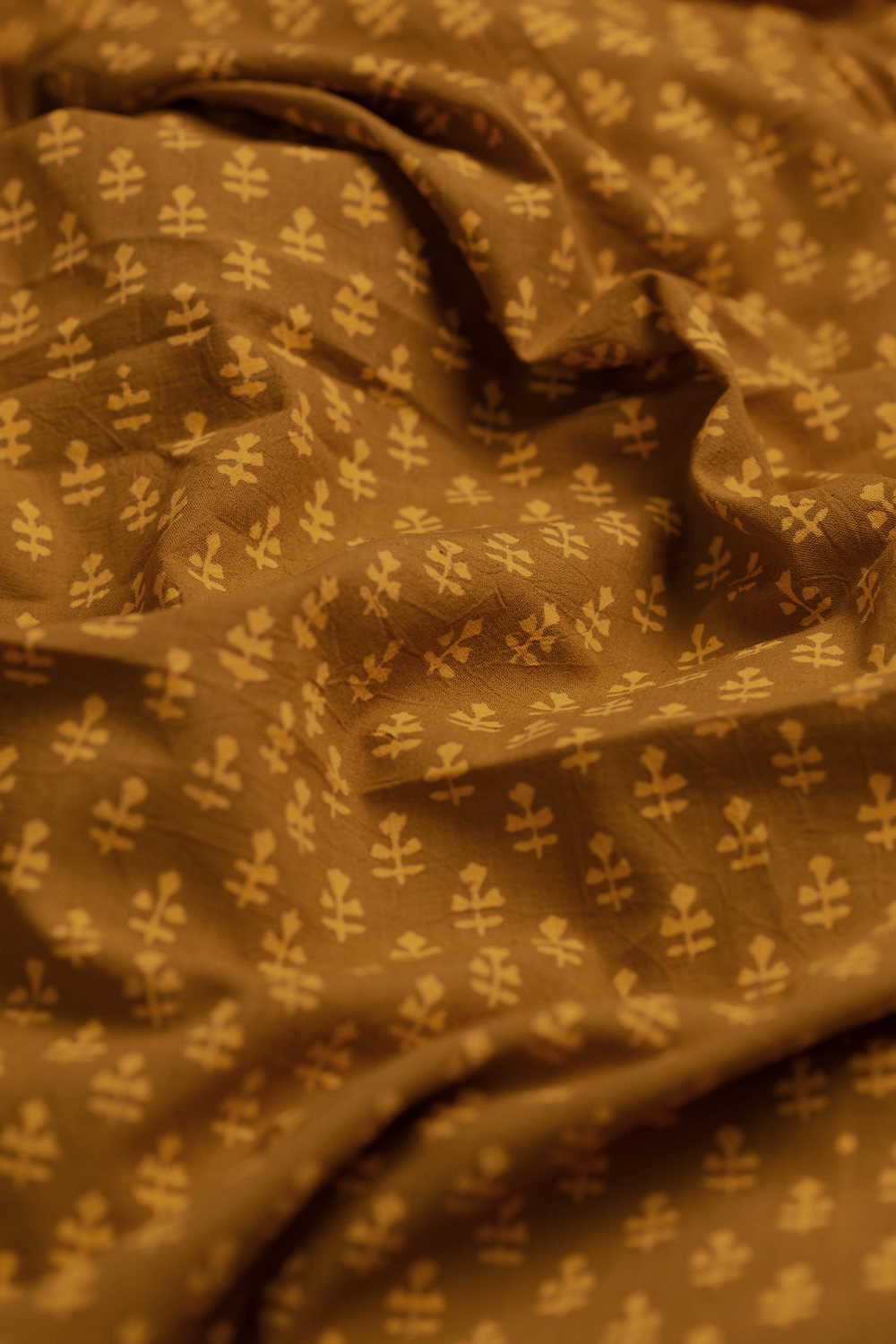 Shade of Yellow Block Printed Cotton Fabric - 0.65m - Image 3
