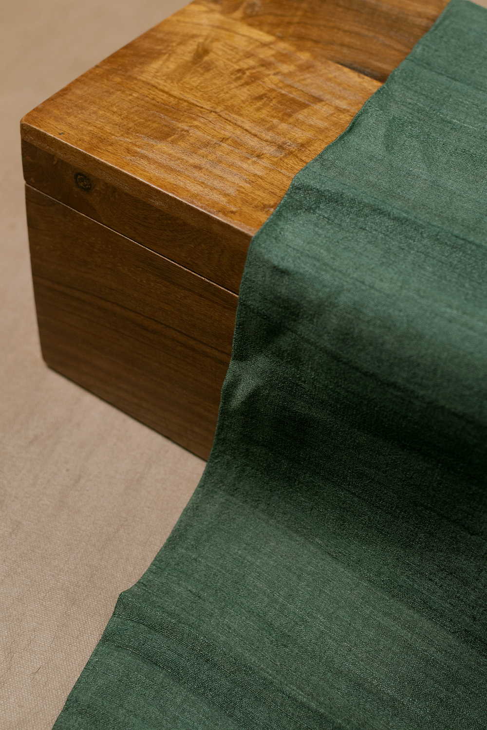 Deep Green Handspun Gicha Tussar Silk Fabric - 1.3m - Image 4