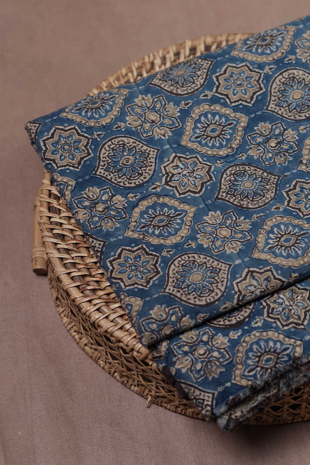 Patterns on Muted Indigo Ajrak Cotton Fabric - 0.7m