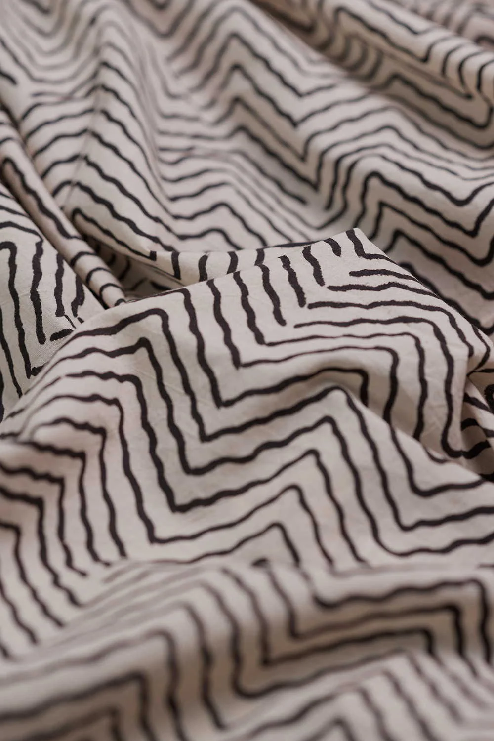 Chevron on Cream Ajrak Cotton Fabric - 0.9m