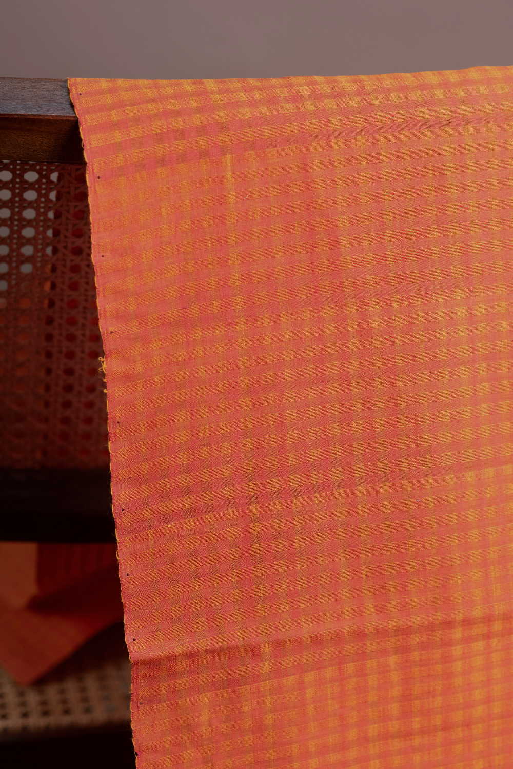 Fire Orange Boddu Checks Cotton Fabric - 0.5m