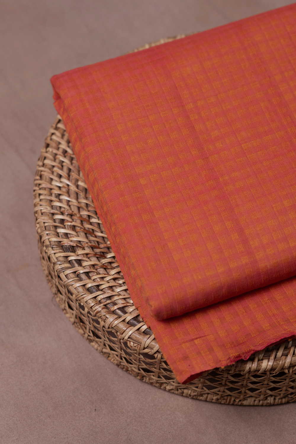 Fire Orange Boddu Checks Cotton Fabric - 0.5m - Image 3