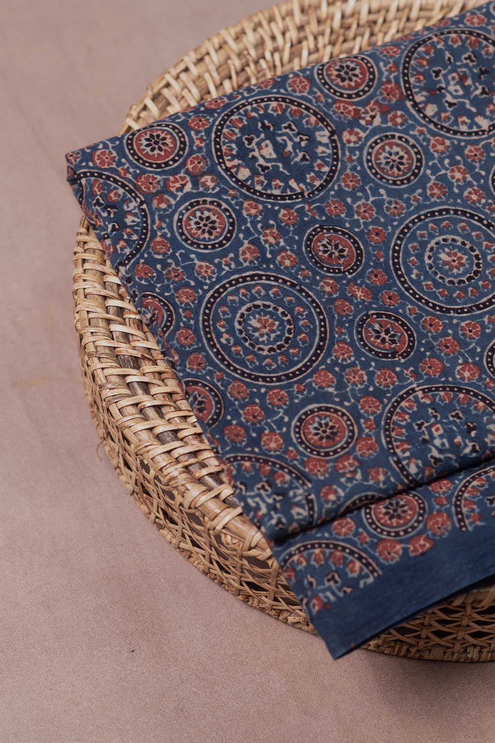 Circle Motifs - Indigo Ajrak Cotton Fabric - 1.4m