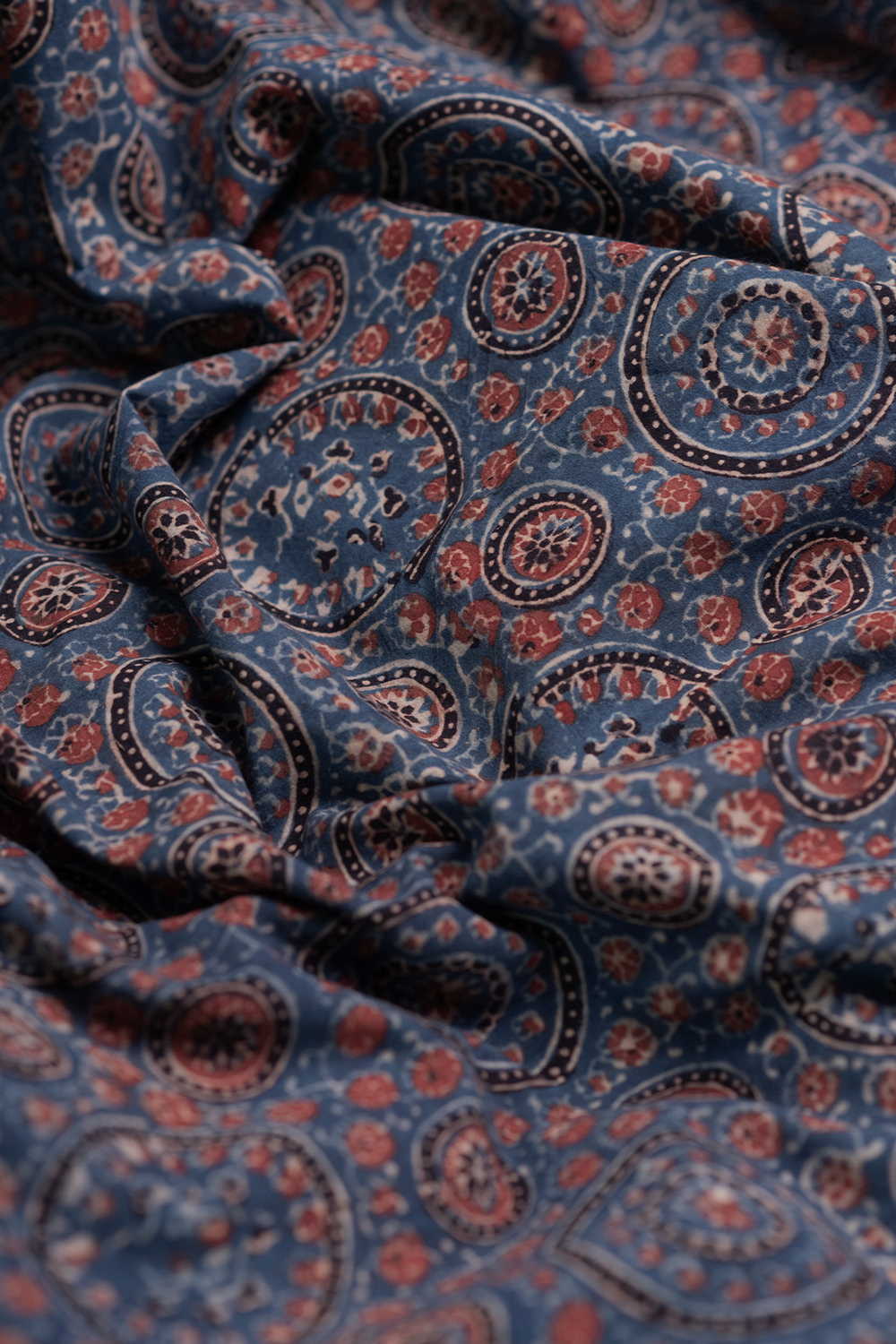 Circle Motifs - Indigo Ajrak Cotton Fabric - 1.4m - Image 2