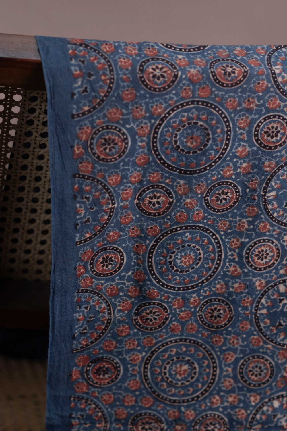 Circle Motifs - Indigo Ajrak Cotton Fabric - 1.4m - Image 3