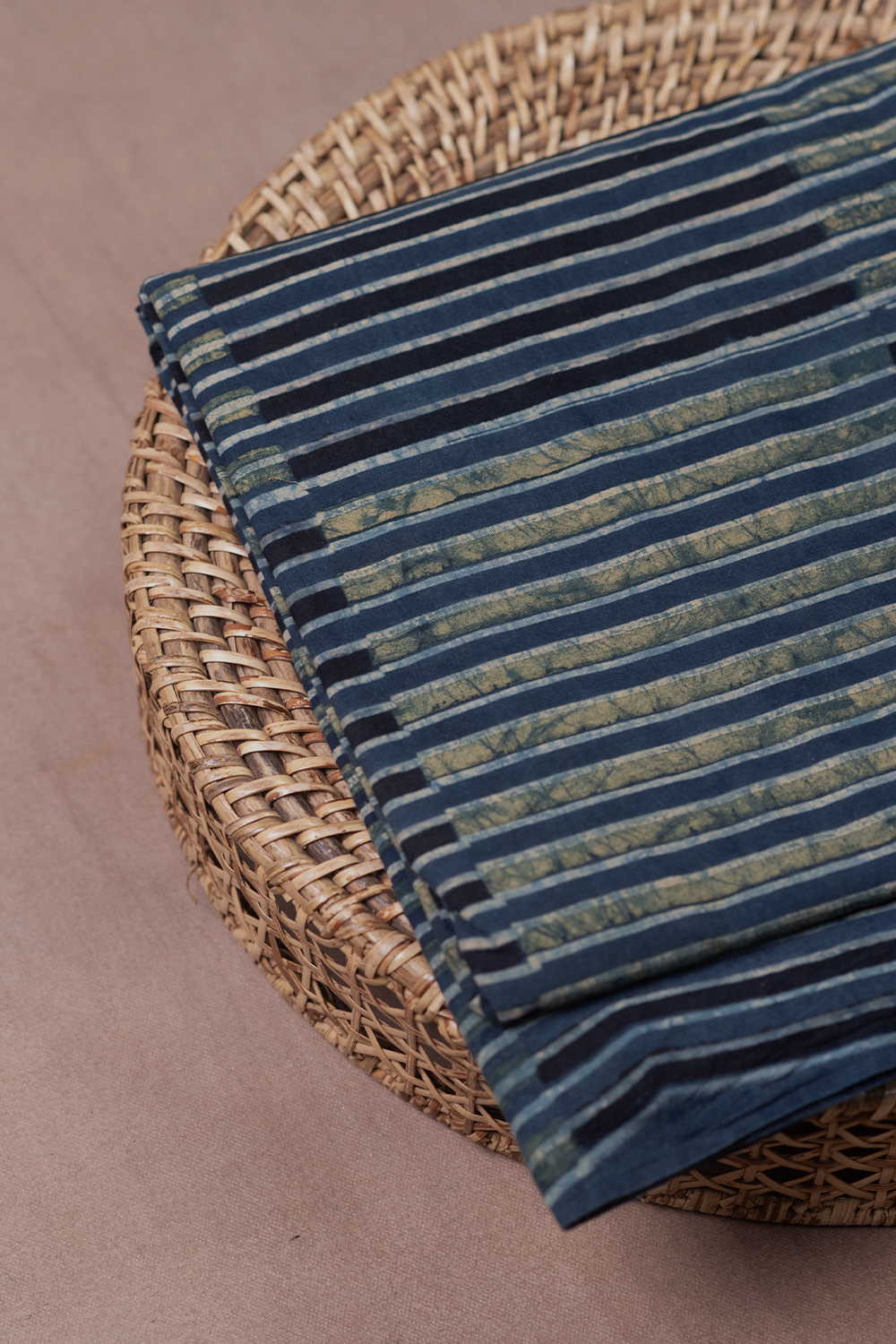 Indigo with Stripe Ajrak Cotton Fabric - 0.85m