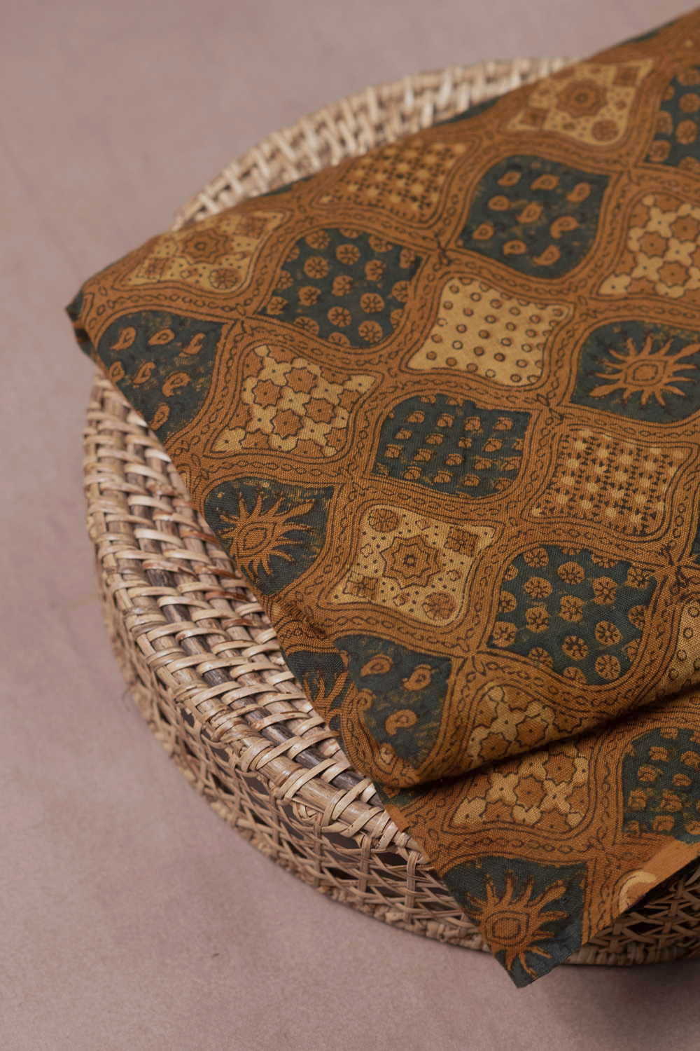 Mustard Yellow Ajrak Linen Fabric - 1.6m