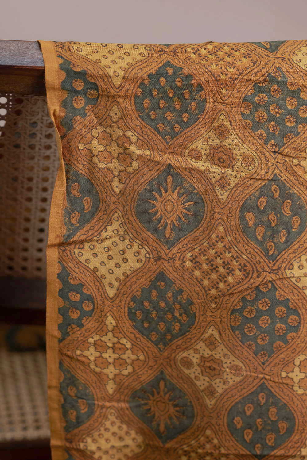 Mustard Yellow Ajrak Linen Fabric - 1.6m - Image 2
