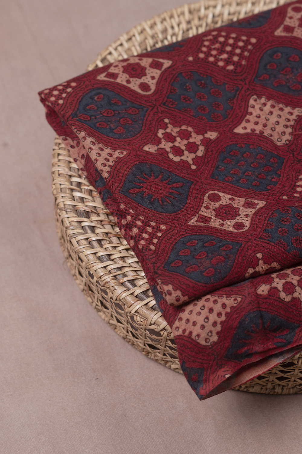 Brick Maroon Ajrak Linen Fabric - 0.5m