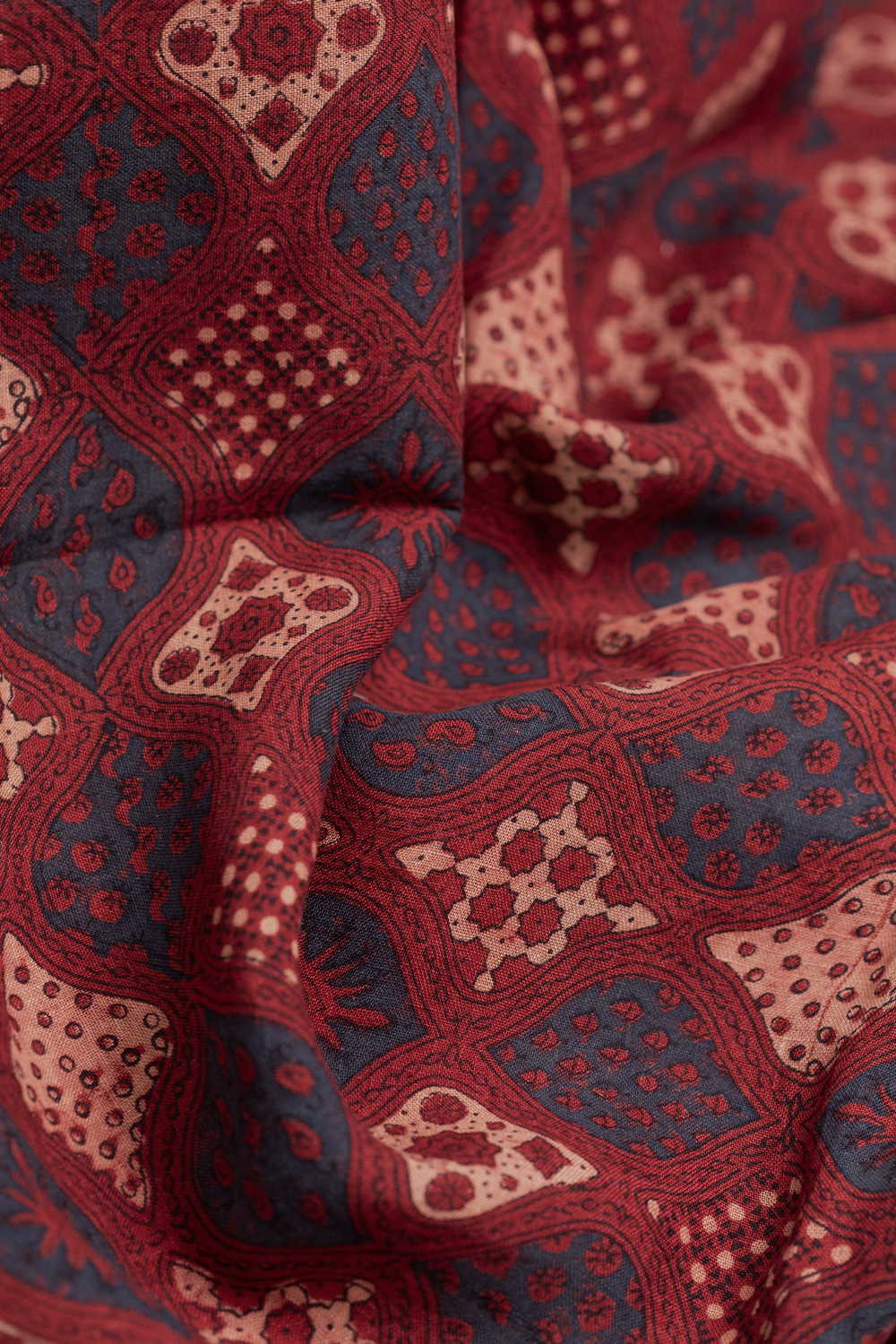 Brick Maroon Ajrak Linen Fabric - 0.5m - Image 2