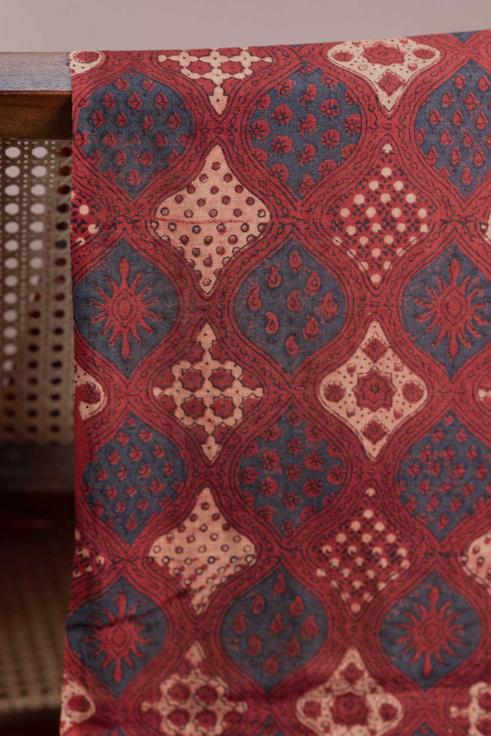 Brick Maroon Ajrak Linen Fabric - 0.5m - Image 3