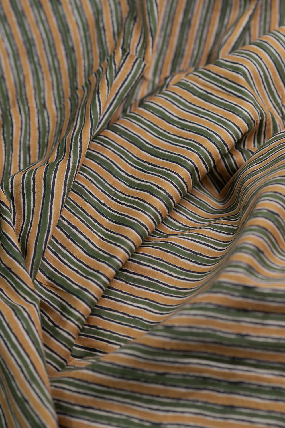 Green & Yellow Stripes Bagru Cotton Fabric - 0.65m - Image 2