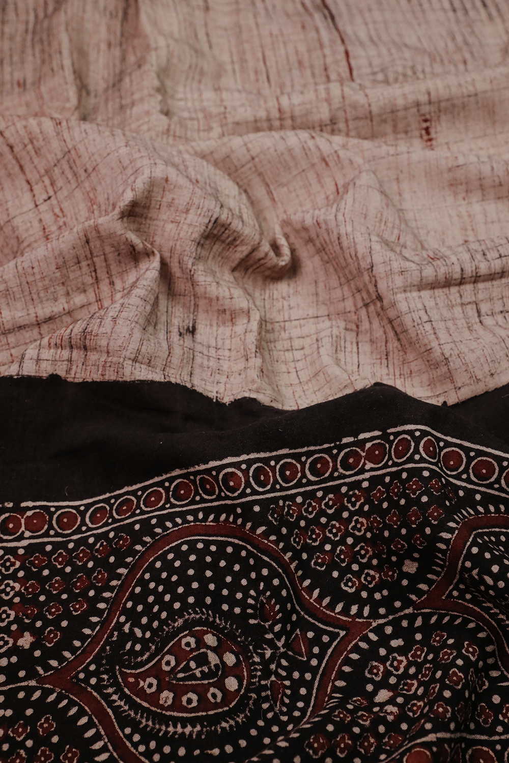 Rust Beige Ajrak Cotton Fabric - 0.5m