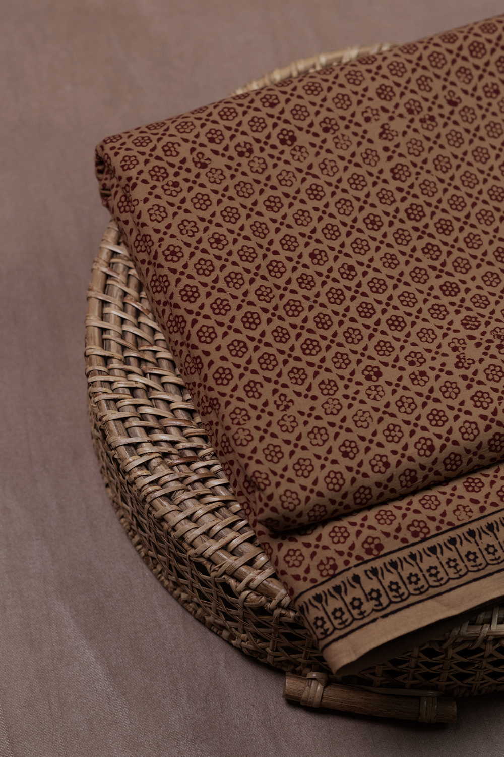 Mustard on Checked Floral Bagh Cotton Fabric - 0.65m
